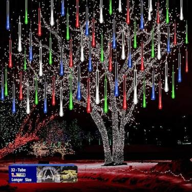 Imagem de Decoração de Natal ao ar livre, 32 tubos, luzes de chuva de meteoros ao ar livre, interior, Lauzior neve caindo luzes em cascata para decoração de Natal, Dia das Bruxas, árvore de Natal, Natal, Natal