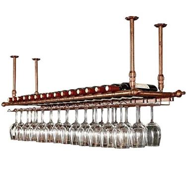 Imagem de APUM Suporte para pendurar para copos de vinho, suporte para garrafa de vinho de teto, armazenamento de camada dupla, suporte para copos de vinho montado na parede, adequado para cozinha