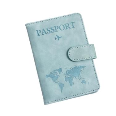 Imagem de Carteira multifuncional com fivela magnética de poliuretano, porta-passaporte, armazenamento de cartão SIM, capa de couro, bolsa de cartão de saída, bolsa de armazenamento, Azul claro, Tendência