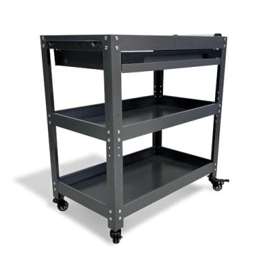 Imagem de Carrinho de ferramentas de rolamento de metal de 3 camadas com gaveta, carrinho utilitário de aço sobre rodas, para oficina de garagem de armazém