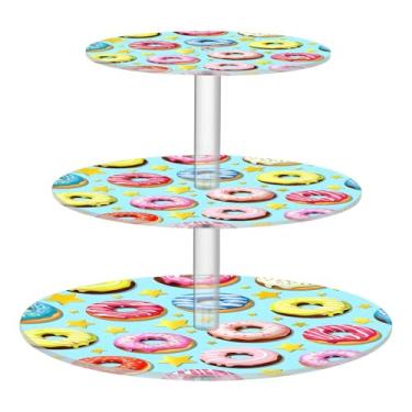 Imagem de CEBUGI Suporte de cupcake de 3 camadas colorido donuts redondo suporte de bolo torre bandeja de servir em camadas de acrílico para festa de chá, chá de bebê, casamento e mais