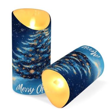 Imagem de Blueangle Pacote com 2 velas de flocos de neve para árvore de Natal sem chamas com controle remoto e temporizador, velas LED cintilantes (7,6 cm x 15 cm) para decoração de casa, casamento, acampamento