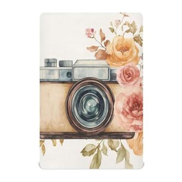 Imagem de Burbuja Lençol de berço vintage com flores de câmera em aquarela para meninos e meninas, lençol com elástico 71 x 132 cm para colchão padrão de berço e cama infantil, macio e respirável