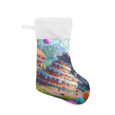 Imagem de xigua Meia de Natal para bolo de aniversário colorida, personalizada, grande, doces, presente pendurado, meias de Natal, decoração para decoração de festa de férias em família, lareira