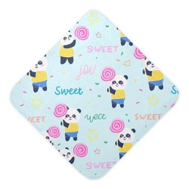 Imagem de Burbuja Toalha de banho Pandas segurando pirulitos para bebês - Toalha com capuz de musselina macia e absorvente para recém-nascidos, 89 x 89 cm