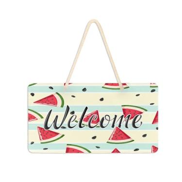 Imagem de Burbuja Placa de boas-vindas de fatias de melancia para porta da frente, placa de boas-vindas de PVC para pendurar na parede varanda casa de fazenda, decoração de feriados, 15 x 28 cm