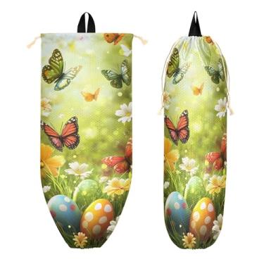 Imagem de xigua Ovos de Páscoa, flores, suporte de saco de plástico, suporte de parede com cordão, 1 pacote, reutilizável, organizador de sacolas de supermercado, decoração para bolsas, meias, roupas íntimas e