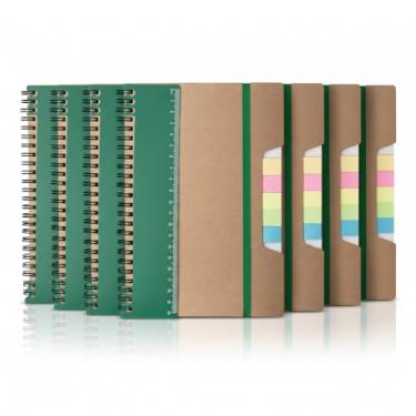 Imagem de Caderno Ecológico com Capa de Papel Kraft, 21x14cm, 70 Folhas Pautadas, Régua Destacável, Sticky Notes Coloridos, Bloco de Anotações, Elástico (10, Verde)