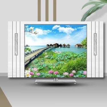 Imagem de Capa contra poeira para TV interna de 81 a 200 cm Protetor de tela de TV extensível para pendurar curvado/plano LED à prova de poeira com design de abertura traseira decoração de quarto/sala de estar