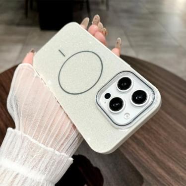 Imagem de Glitter para capa magnética para iPhone 15 11 12 13 14 16 Pro Max Plus, carregamento sem fio, capa traseira Bling Candy Color, branca, para iPhone 16 Pro