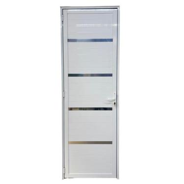 Imagem de Porta De Aluminio Lambril Branco Com Maçaneta E Friso Linha 25 - 210x9