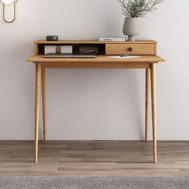Imagem de Mesa Escrivaninha Madeira Retro 1 Gaveta Nicho Integrado Malina - IDIM
