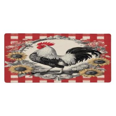 Imagem de Tapete de mouse grande com galo de flores vermelhas à prova d'água para computador estendido tapete protetor de mesa antiderrapante base de borracha para escritório, computador, teclado, laptop e mesa
