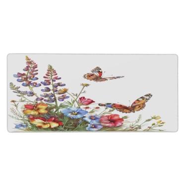 Imagem de Tapete de rato grande com design de flores de borboleta, à prova d'água, tapete protetor de mesa estendido para computador, base de borracha antiderrapante, para escritório, computador, teclado