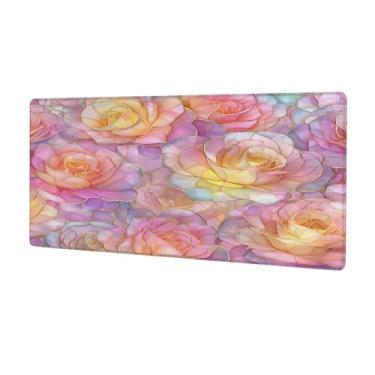 Imagem de Tapete de mouse grande e lindo de vidro rosa à prova d'água para computador estendido tapete protetor de mesa antiderrapante base de borracha para escritório, computador, teclado, laptop e mesa de