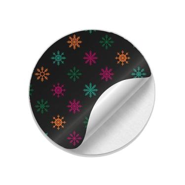 Imagem de Adesivos Redondos Natalinos 25 Unidades Com Estampa De Flocos De Neve Coloridos - Tamanho 50x50cm