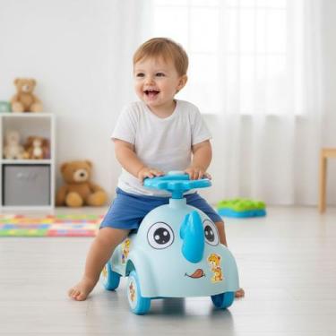 Imagem de Andador Infantil Rinoceronte Azul com Volante e Rodas Estimula Primeir