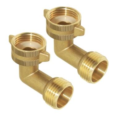 Imagem de Hooshing 2 peças conector de cotovelo de mangueira de jardim 90 graus acessórios de tubo de latão 3/4" adaptador de mangueira resistente para babador de mangueira de água RV