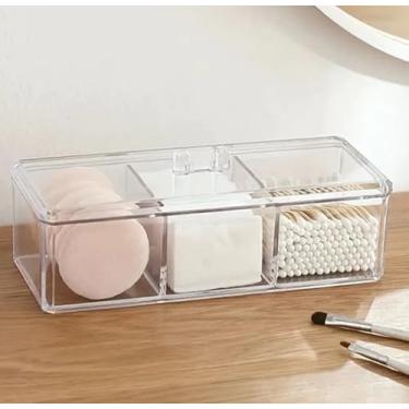 Imagem de Organizador de Cosméticos em Acrílico Transparente, Porta Cotonetes com Tampa Protetora, 23x8x7cm, Multifuncional para Algodão e Maquiagem, Fácil Limpeza, Design Moderno