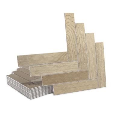 Imagem de Pacote com 12 azulejos de piso destacáveis e colados, 27,4 cm x 23,6 cm espinha de peixe SPC piso de vinil de luxo autoadesivo, azulejo rejuntável de madeira para cozinha, banheiro, marrom escuro