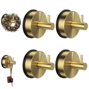 Imagem de VZZNN Pacote com 4 ganchos de ventosa a vácuo de aço inoxidável - sucção de toalha de banho resistente de aço inoxidável - ganchos reutilizáveis para banheiro, espelho, parede, banheiro, vidro
