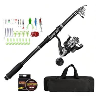 Imagem de Conjunto de Pesca Telescópico Vara Molinete Spinning para Água Salgada Acessórios Isca Bolsa Equipamento Completo Carbono Estojo Portátil Conjuntos e com Necessários Entusiastas Iniciantes em