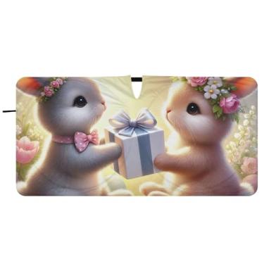 Imagem de Guarda-sol de troca de coelho romântico fofo personalizado para para-brisa de carro bonito dobrável acessórios de carro para-brisa guarda-sol, 76 cm x 149 cm