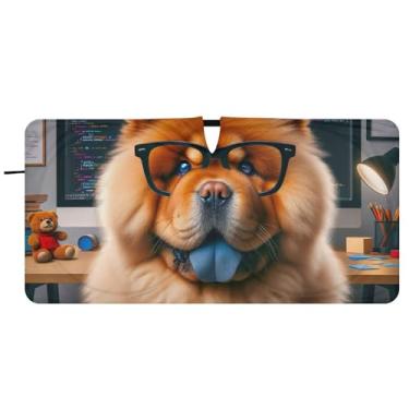 Imagem de Chow Chow Cachorrinho trabalhador cão personalizado para-sol carro para-brisa engraçado dobrável caminhão carro janela persianas guarda-chuva para-brisa frontal, 76,2 cm x 149,9 cm