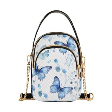 Imagem de Bolsa tiracolo feminina Blue Snowflakes over a Snowy Space, pequena bolsa transversal com alça, bolsas transversais confortáveis, Borboletas aquarela-4, One Size