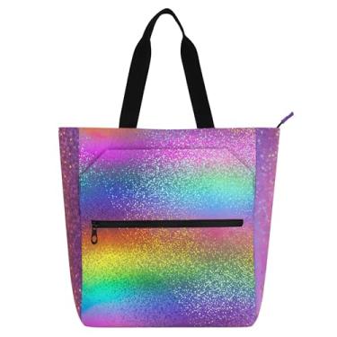 Imagem de Bolsas de trabalho com cores vibrantes arco-íris para mulheres, bolsa de lona para livros de praia com zíper, bolsas para professores, presentes para amantes de livros
