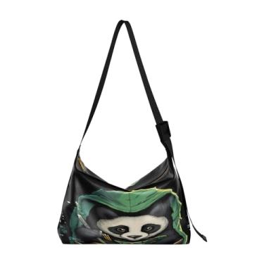 Imagem de Bolsa de ombro Red Crabs Corals Shells, bolsas Hobo de couro para mulheres, bolsa de couro vegano, Panda comendo bambu em uma bolsa verde, One Size