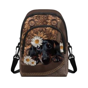 Imagem de COEQINE Bolsas transversais pequenas para designer de viagens marrom bolsa de ombro para celular bolsas de férias para presentes de Natal, Dachshund Dog Daisy Multi, Tendência