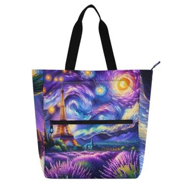 Imagem de GAIGEO Sacolas femininas para trabalho noturno estrelado com flores de lavanda para escola, bolsa para professores, bolsas com compartimentos