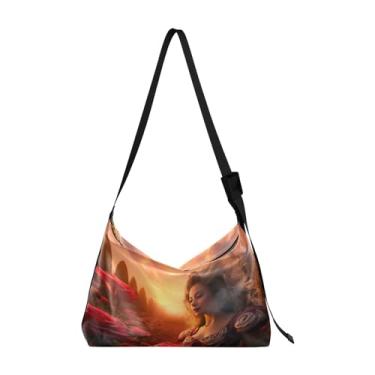 Imagem de Bolsa tiracolo de couro grande com estrelas no céu com árvore, bolsa masculina de couro, bolsa transversal com alça grossa, Roses in a Field at Sunset-2, One Size