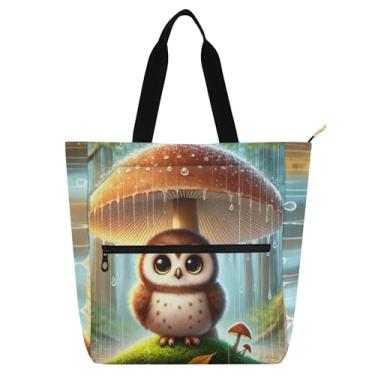 Imagem de GAIGEO Bolsa feminina fofa de cogumelo de coruja para trabalho em lona escolar bolsa de professores com compartimentos