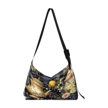 Imagem de Bolsa tiracolo grande de couro com macieiras de outono, bolsa tiracolo moderna, bolsa masculina de couro, Limões e flores para chá - 1, One Size