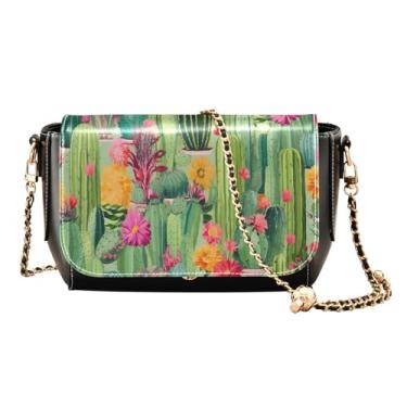 Imagem de GAIGEO Arco adornado com flores, bolsas transversais de couro para mulheres modernas, bolsa de ombro feminina, bolsa transversal de couro, Plantas de cacto em verde - 1, One Size