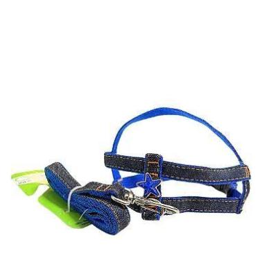 Imagem de Conjunto Peitoral Jeans Regulável com Guia para Cachorro - Estilo e Co