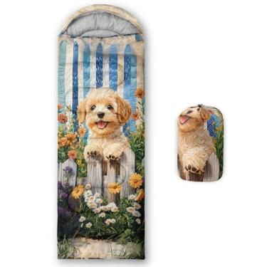 Imagem de AILONEN Sacos de dormir 3D Bichon Frise Filhote de cachorro para adultos, crianças, meninos, meninas, mochilão, caminhada, acampamento, forro de microfibra, clima frio e quente, 3 estações, uso