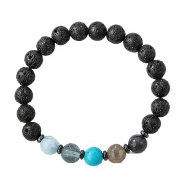 Imagem de Pulseira exclusiva do zodíaco Peixes - Contas de pedra vulcânica emparelham pedras naturais com cartão do zodíaco, presente de aniversário de fã astrológico