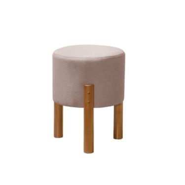 Imagem de Puff Decorativo Redondo com Pés em Madeira Maciça – Puff Multiuso para Sala e Quarto, Design Moderno, até 120kg(Rosa linho)