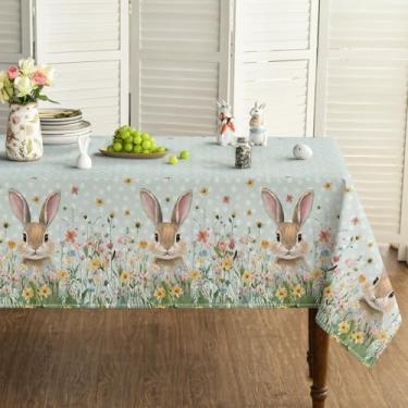 Imagem de Horaldaily Toalha de mesa quadrada de Páscoa, 152 x 152 cm, estilo pintura a óleo, coelhos, anêmona, flores, lavável, capa de mesa sazonal para decoração de festa, piquenique, jantar