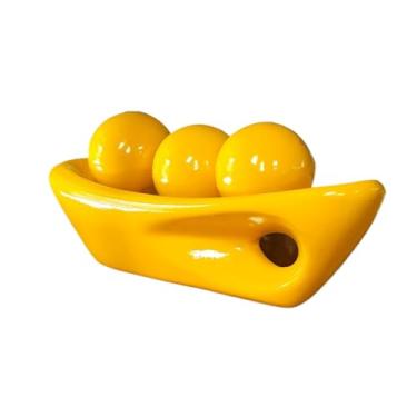 Imagem de Barca Vazada c/3 Bolas Cerâmica Centro Mesa Sala Escritório Rack Diversas - Decoração para Sala, Mesa de Jantar, Estante e Home Office(Amarelo)