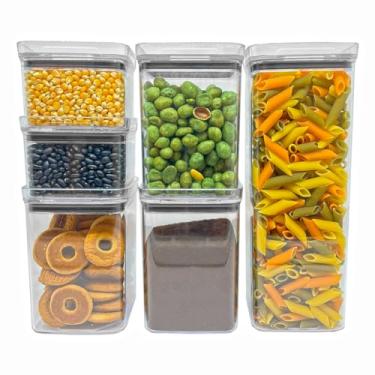 Imagem de Kit Potes Herméticos Porta Mantimentos Acrílico Empilháveis Quadrado Resistente Cozinha Dispensa (Kit 6 Potes P)