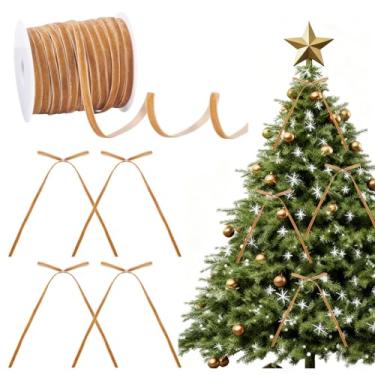 Imagem de HOBBIESAY 1 rolo de 60 jardas, laços de árvore de Natal, fita larga de veludo marrom, fita de veludo de face única, embrulho de presente para embrulhar grinalda de presente, ornamentos de decoração de