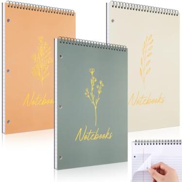 Imagem de MotiMind Pacote com 3 cadernos espirais superiores de 21,6 cm x 28 cm com 3 furos perfurados em ouro, bloco de notas pautado para faculdade, 50 folhas, papel de papelão, encadernado em arame, para