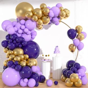 Imagem de Kit de arco de guirlanda de balões roxos e dourados, 18/12/10/5 polegadas, lavanda escura e balões dourados metálicos para aniversários, casamentos, decorações de dia dos namorados