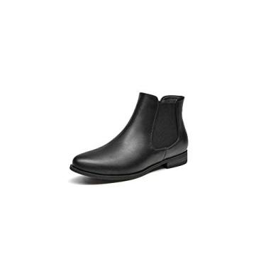 Imagem de Bota feminina sem cadarço VJH Comfort, bota Chelsea com bico redondo de amêndoa ocidental e salto baixo elástica, Black Smooth, 7