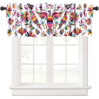 Imagem de Cortina de flores com pássaros mexicanos coloridos, Otomi Florals Fiesta Cinco De Mayo Vintage Tradicional México Tratamento de Janela Sanefas para Quinta, Casa, Quarto, Sala de Estar, Cozinha, 137 x