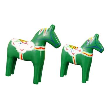 Imagem de FLCPJGV Conjunto de 2 Estátuas de Cavalo em Madeira - Escultura Decorativa Colecionável para Casa, Mesa, Enfeite para Estante, Entrada e Sala de Estar, Verde